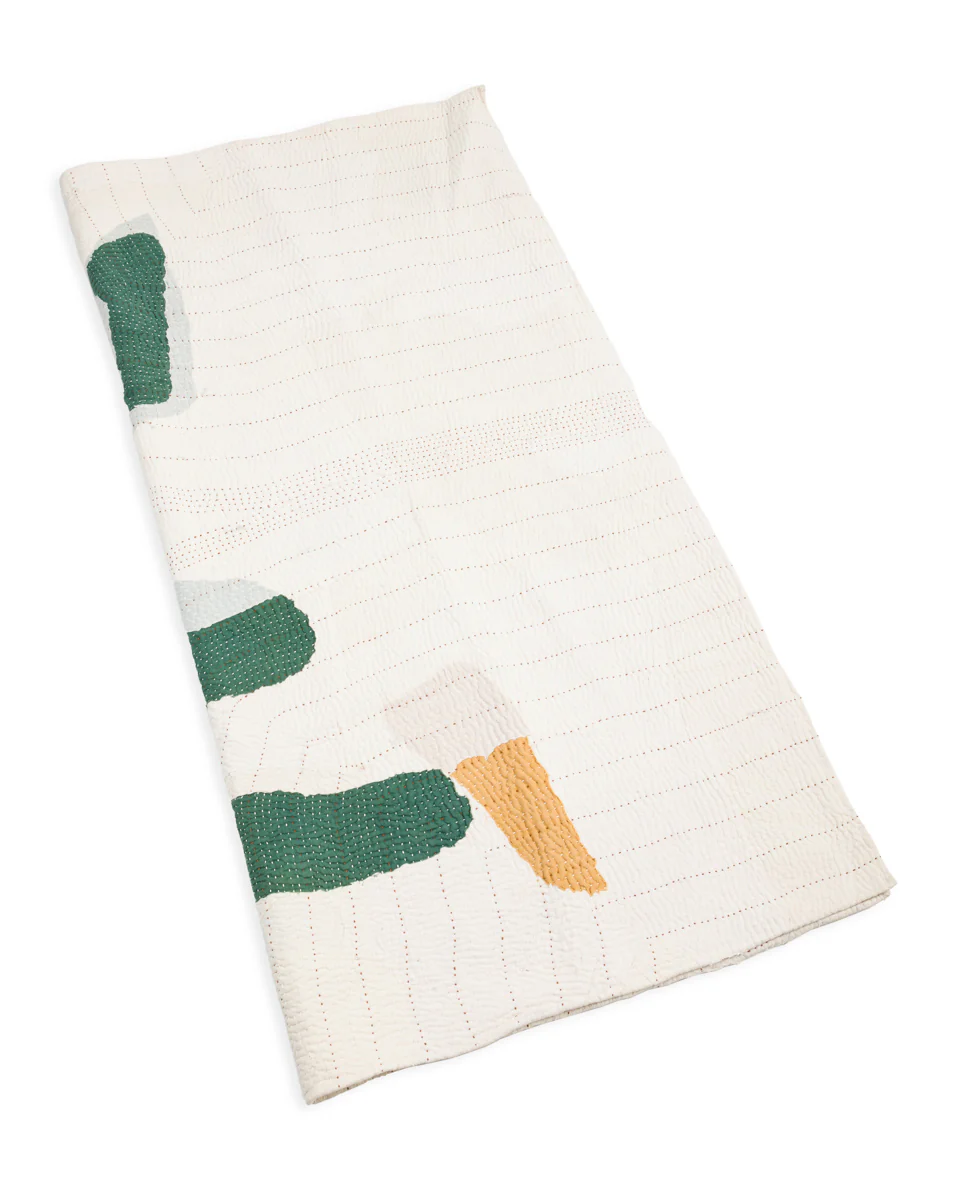 Ecru Kantha Quilt - Throw