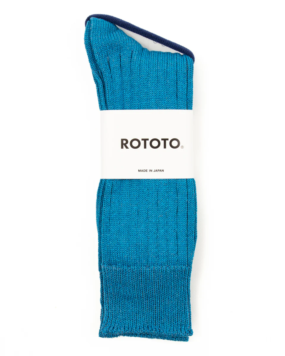Linen/Cotton Ribbed Crew Socks - Blue 2 Linen/Cotton Ribbed Crew Socks - Blue