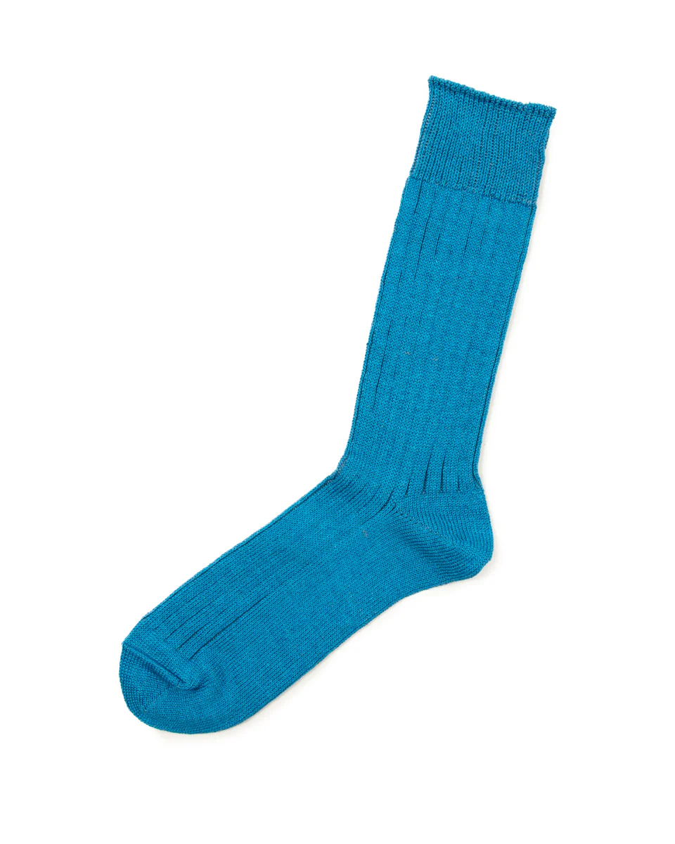 Linen/Cotton Ribbed Crew Socks - Blue 4 Linen/Cotton Ribbed Crew Socks - Blue