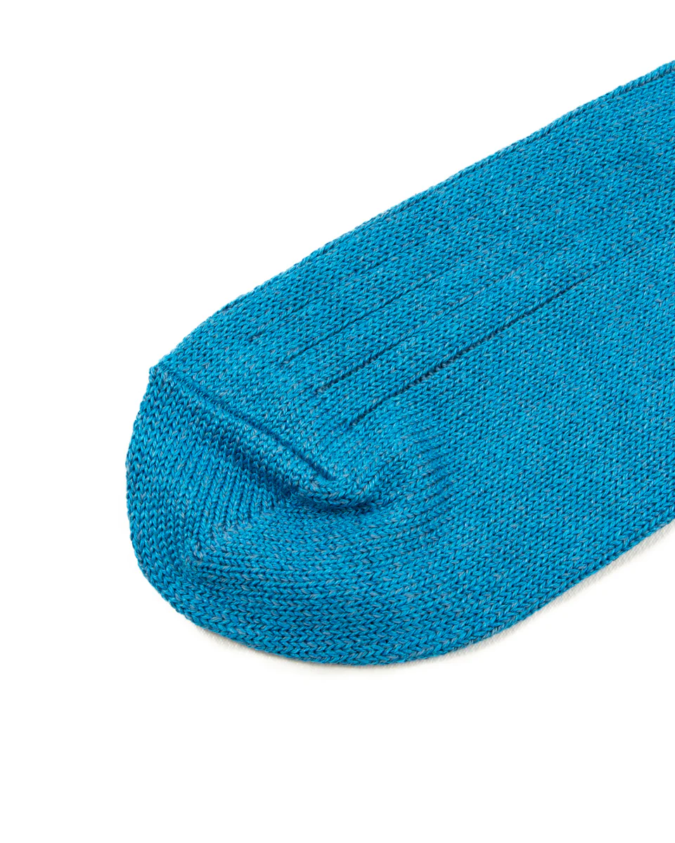 Linen/Cotton Ribbed Crew Socks - Blue 5 Linen/Cotton Ribbed Crew Socks - Blue