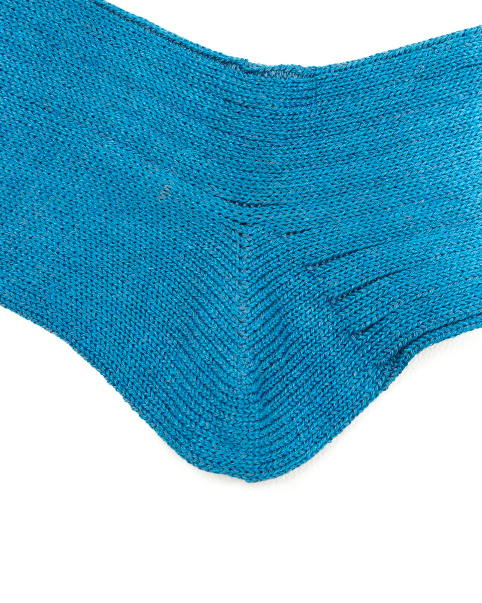 Linen/Cotton Ribbed Crew Socks - Blue 6 Linen/Cotton Ribbed Crew Socks - Blue
