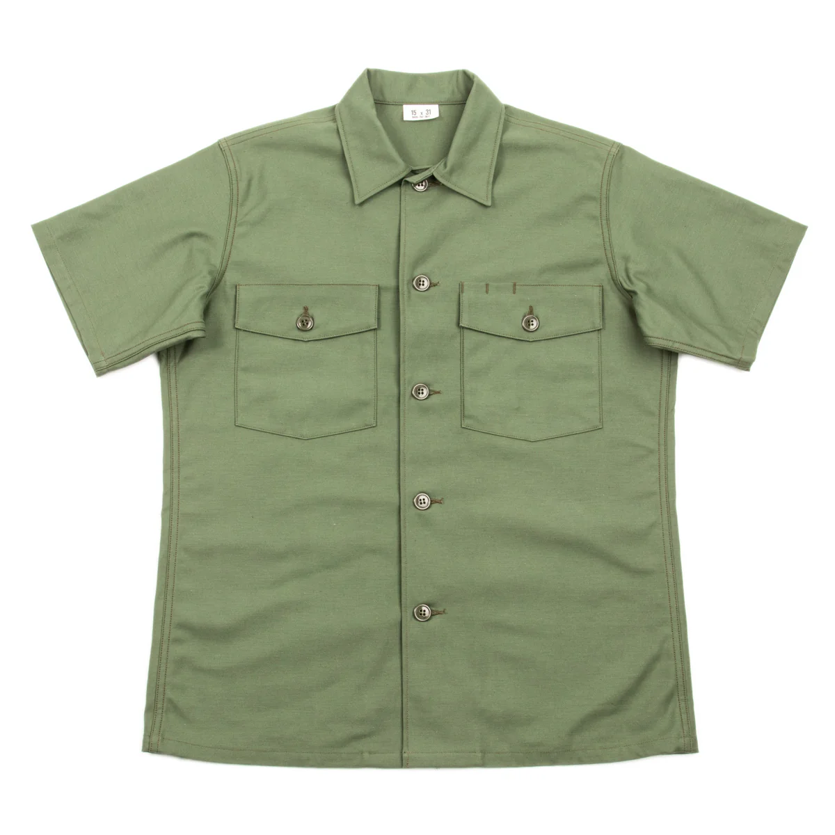 Cotton Sateen Shirt S/S - Olive Green 1 Cotton Sateen Shirt S/S - Olive Green