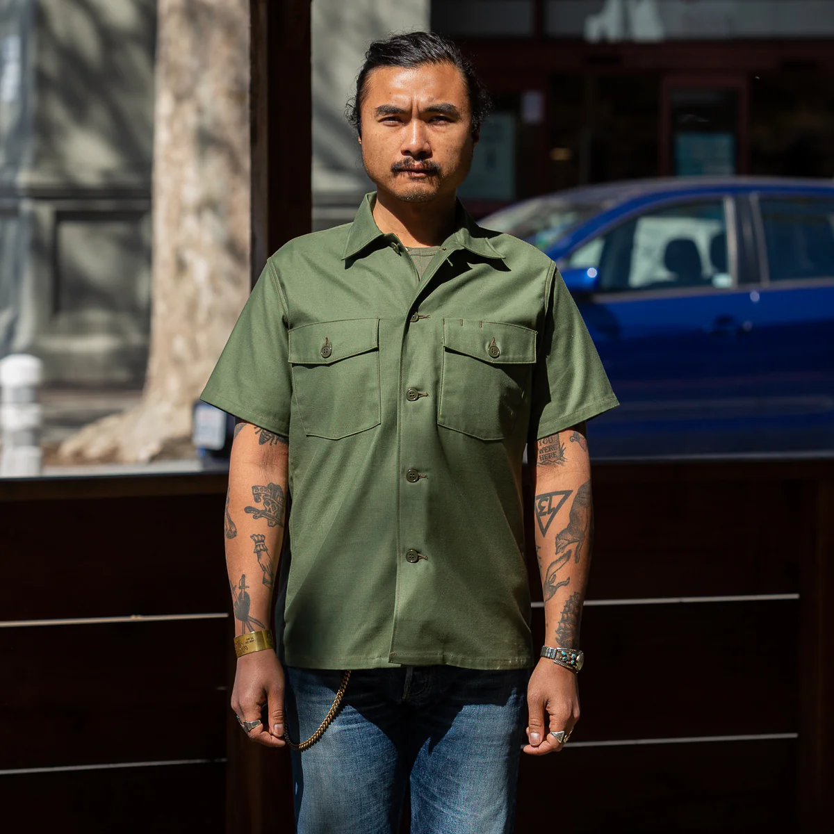 Cotton Sateen Shirt S/S - Olive Green 5 Cotton Sateen Shirt S/S - Olive Green