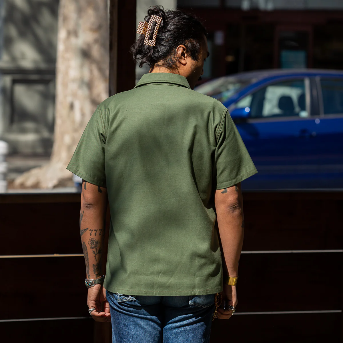 Cotton Sateen Shirt S/S - Olive Green 6 Cotton Sateen Shirt S/S - Olive Green
