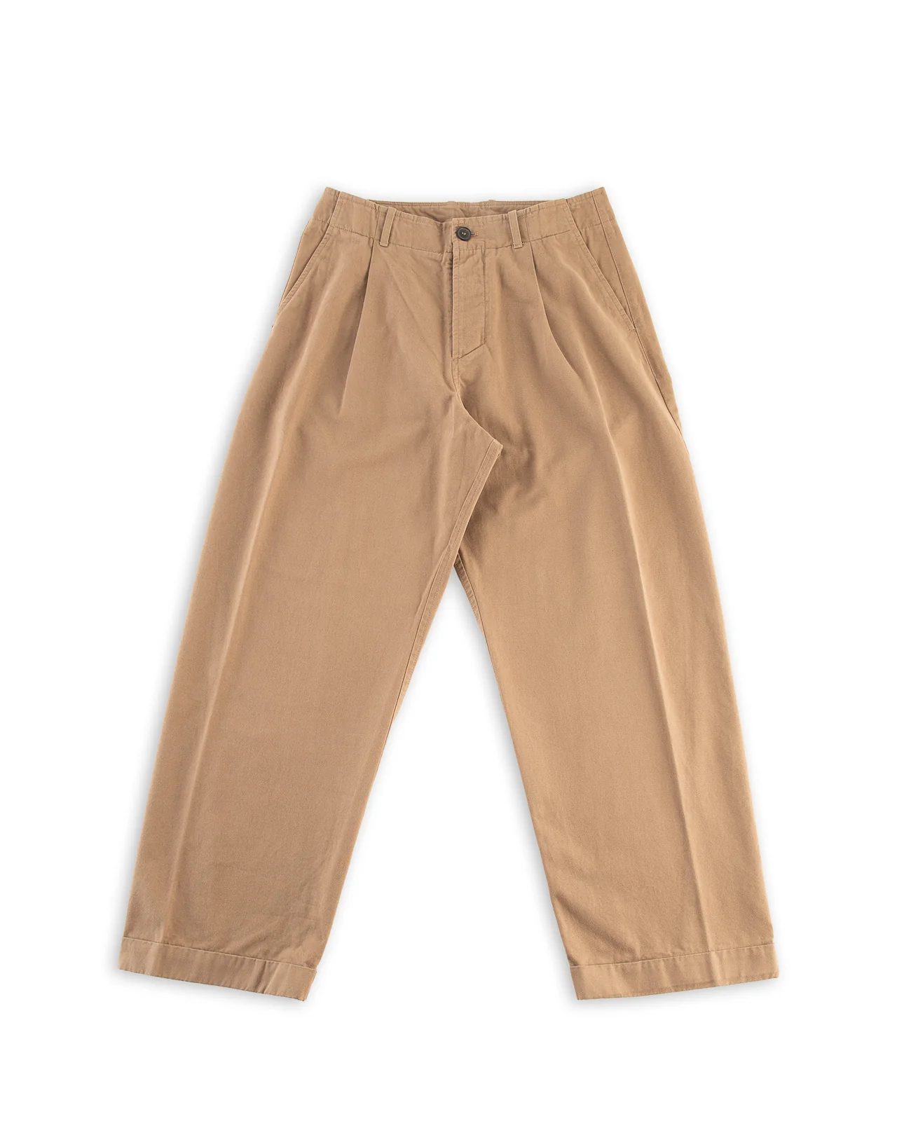Bobby Wide Pleated Trousers - Beige Brushed Cotton Drill