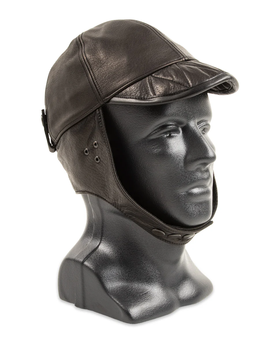 Leather Aviator Cap - Mud Black