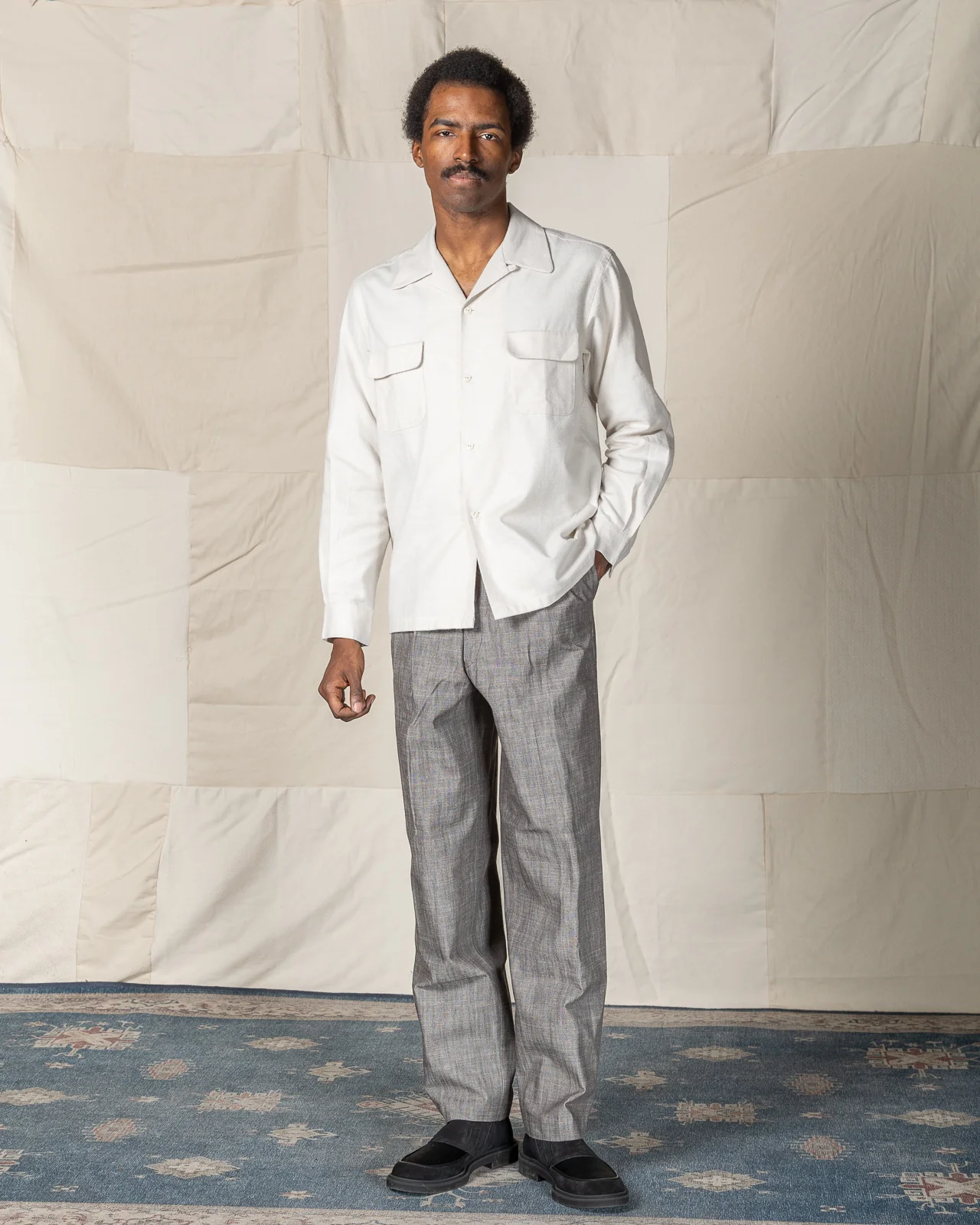 Flap Pocket Flannel Shirt - White 3 Flap Pocket Flannel Shirt - White