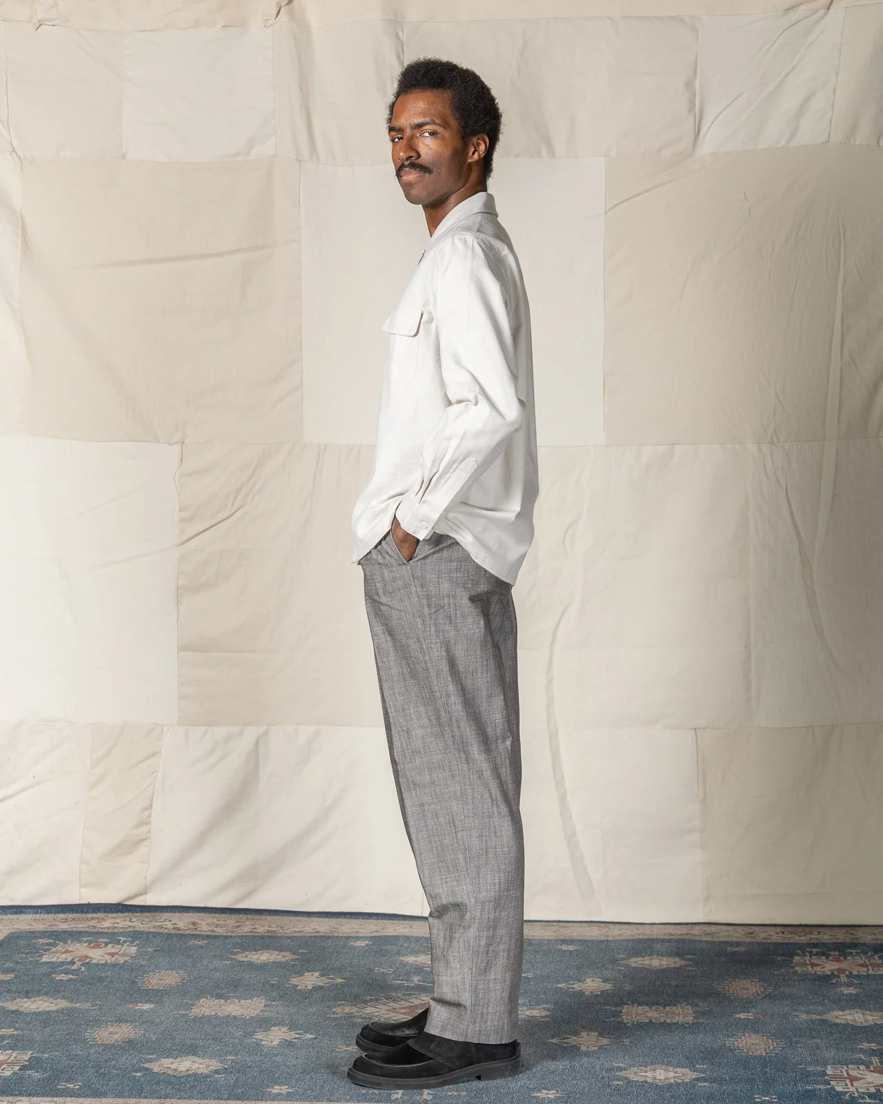 Flap Pocket Flannel Shirt - White 4 Flap Pocket Flannel Shirt - White