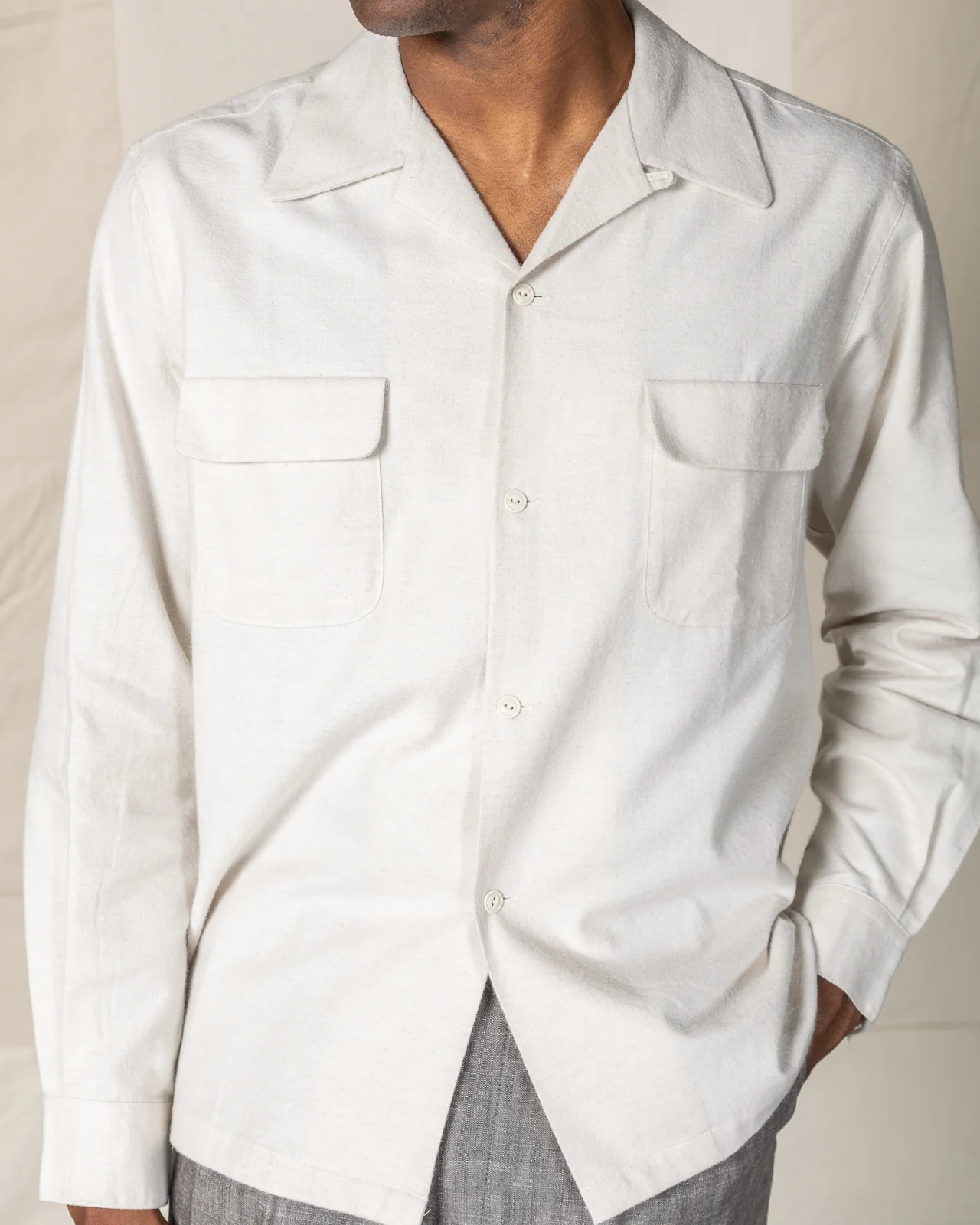 Flap Pocket Flannel Shirt - White 6 Flap Pocket Flannel Shirt - White