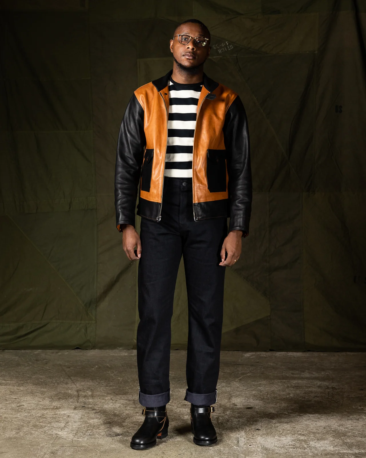 Horsehide A-1 Zip Jacket - Black / Brown 3 Horsehide A-1 Zip Jacket - Black / Brown