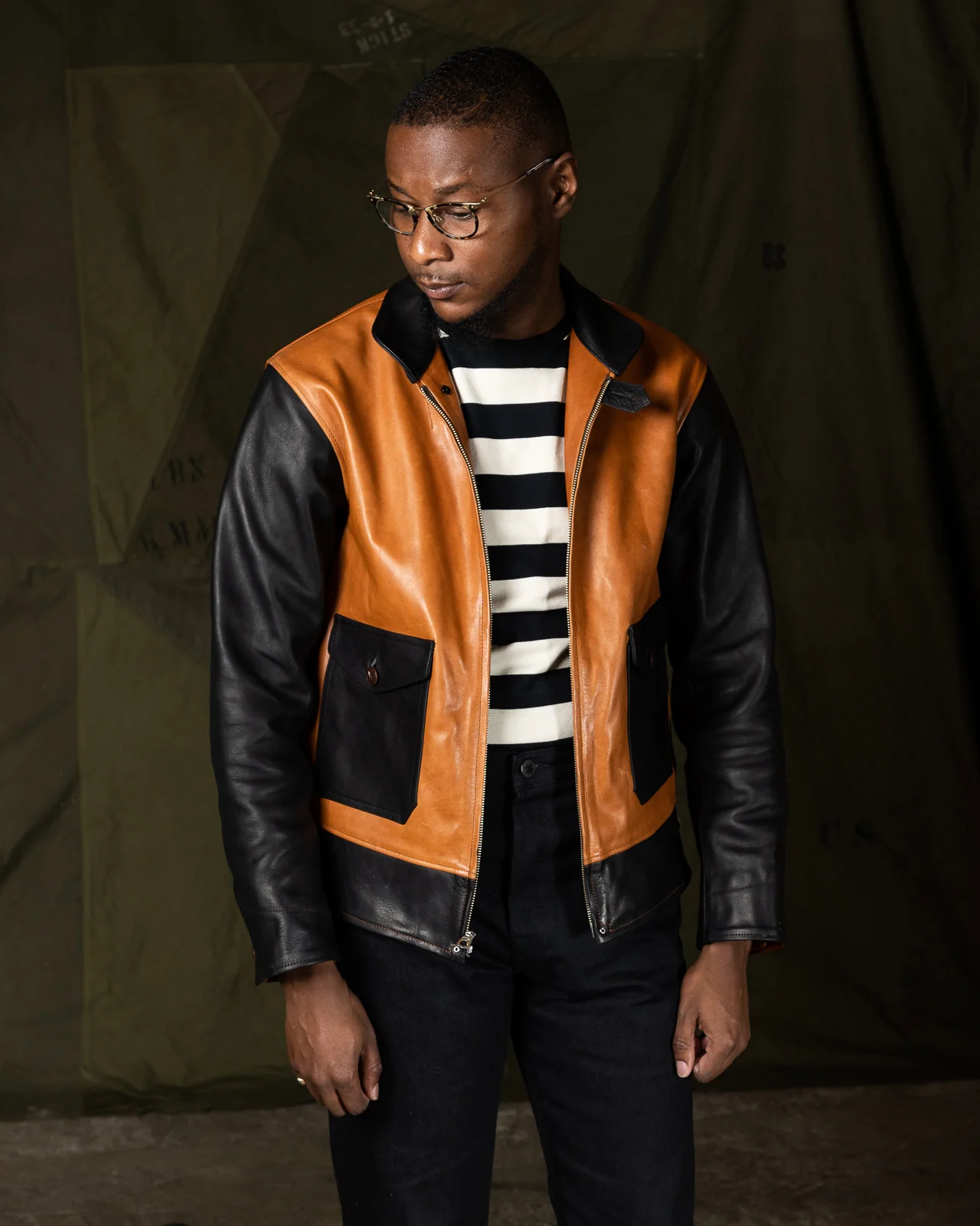 Horsehide A-1 Zip Jacket - Black / Brown 4 Horsehide A-1 Zip Jacket - Black / Brown