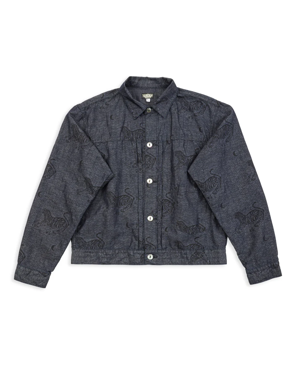 "Tiger and Crescent Moon" Pleats Jacket - Deep Indigo