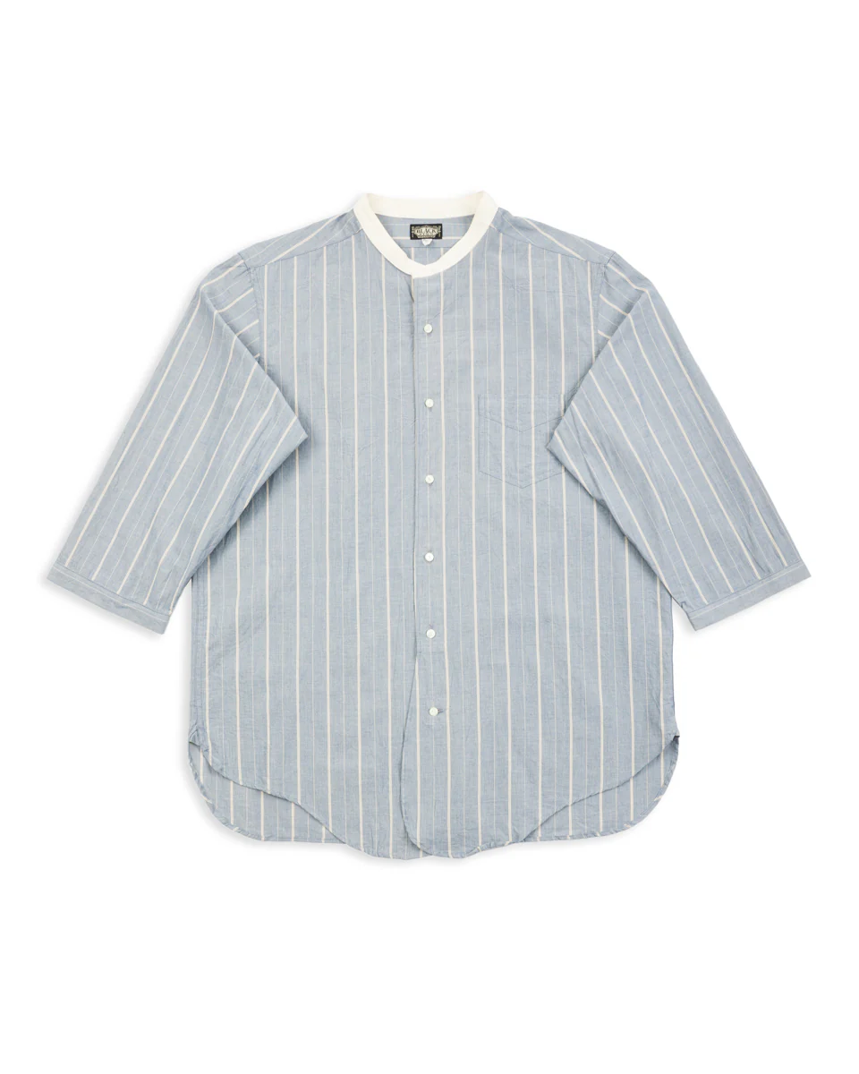 Antique Stripe Band Collar Shirt - Ice Blue