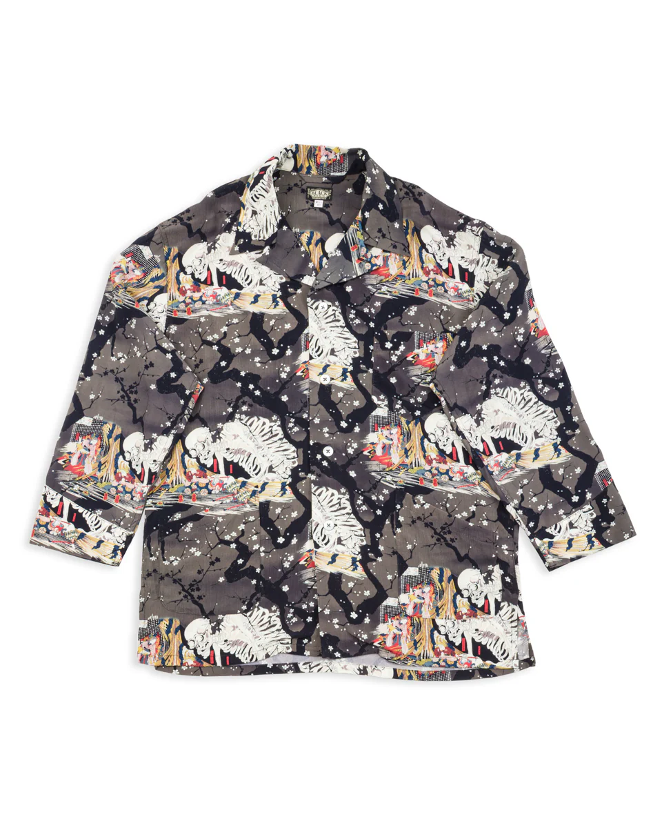 "Kuniyoshi Utagawa" Night Hawaiian Shirt - Yozakura and Skull