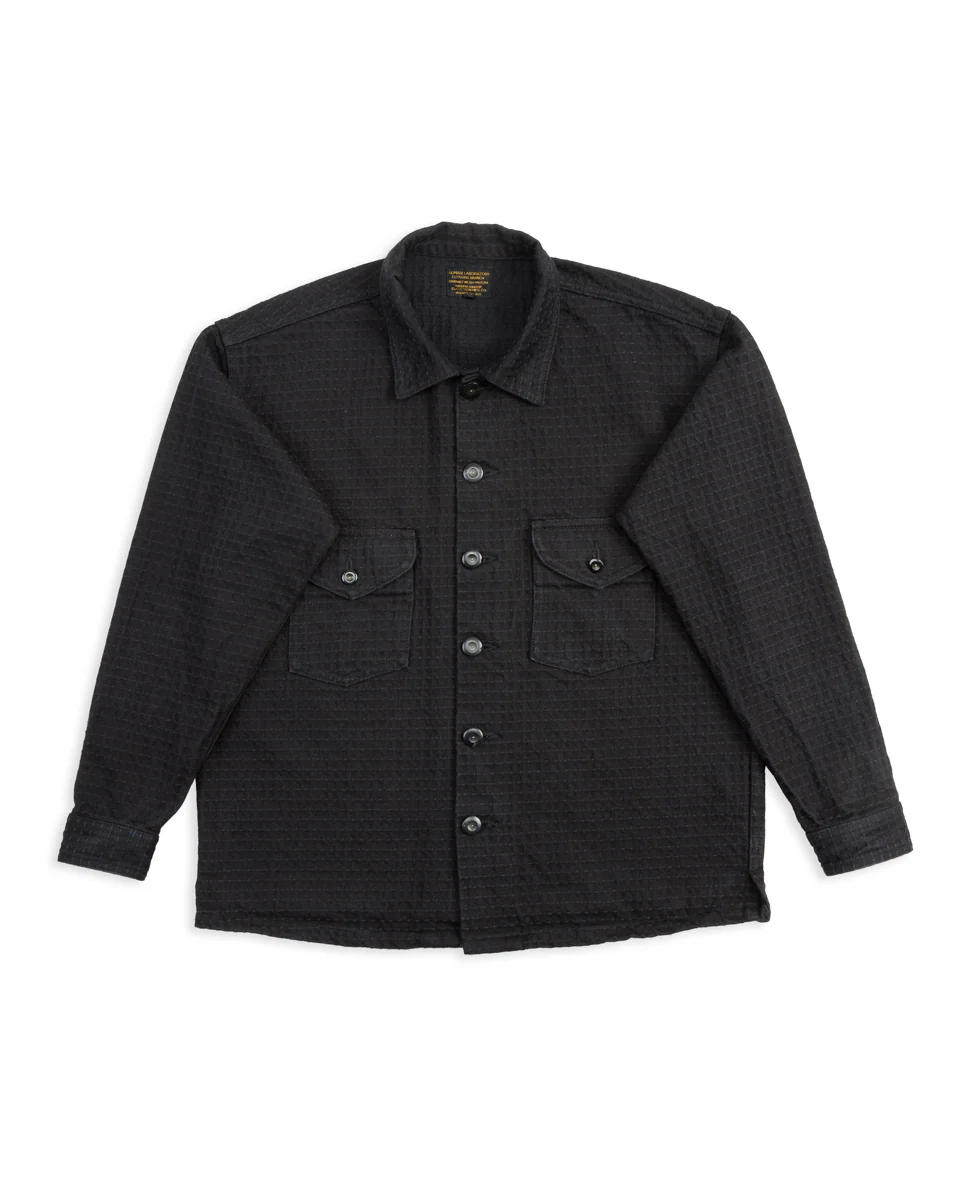 "Sashiko" 15.5oz Black Denim Shirt - Midnight Black