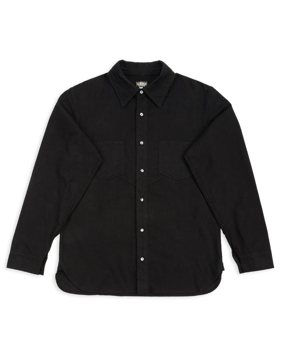 1920s Cow Boy Flannel Shirt - Midnight Black