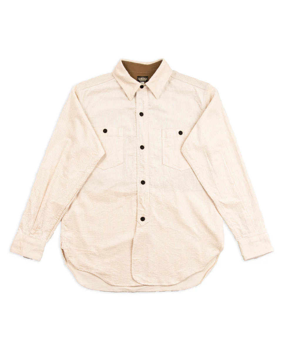 1930s Shining Cord Solder Shirt - Silky White