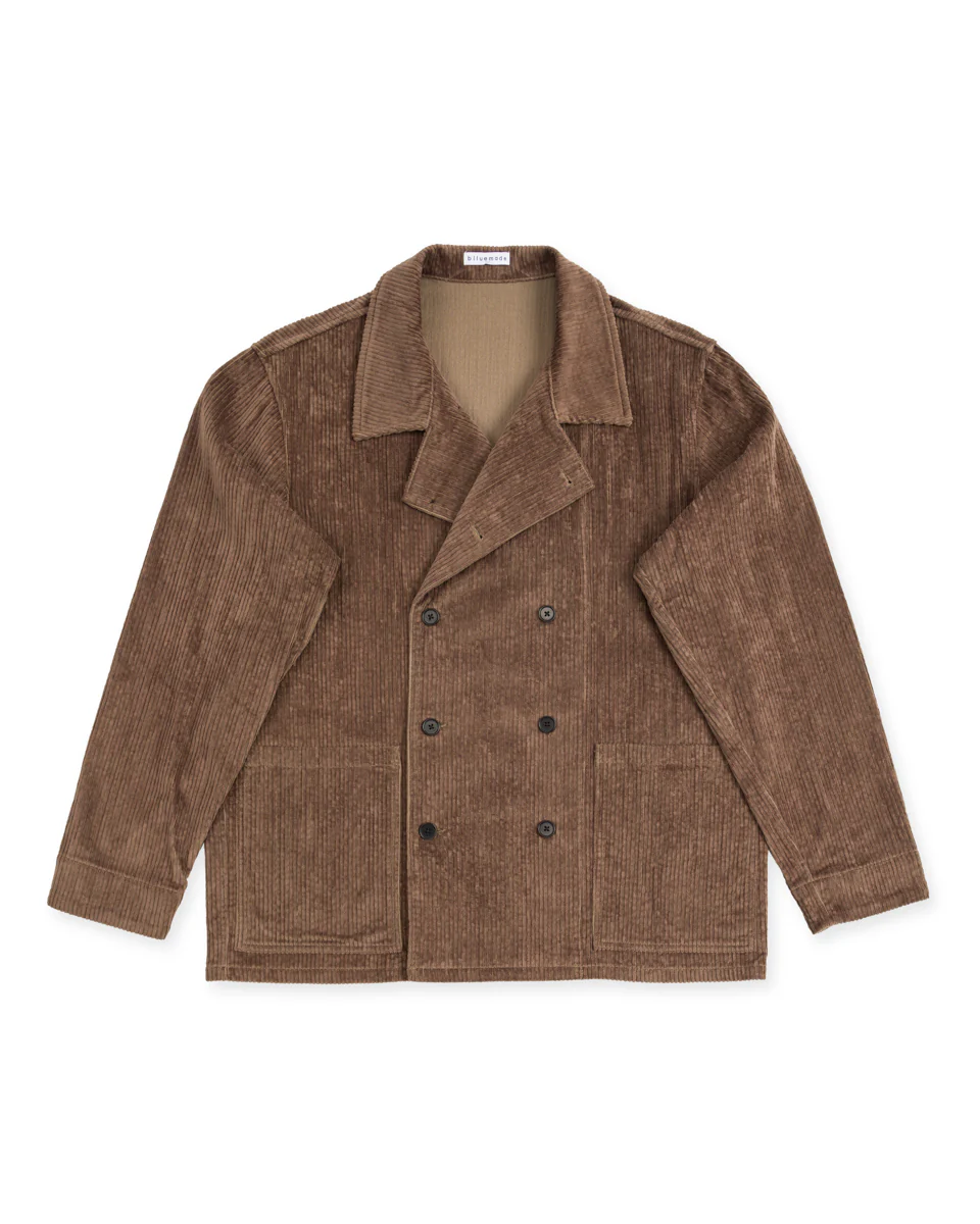Double Breasted Coat - Smoke Italian Cotton Corduroy