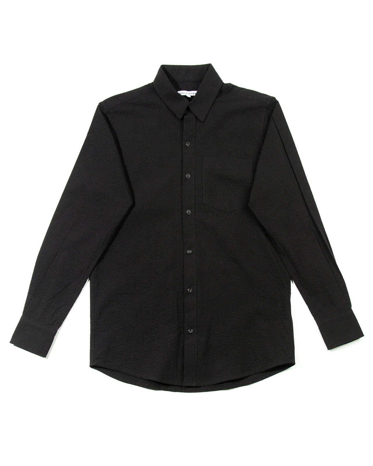 Long Sleeve Shirt - Black Cotton Seersucker