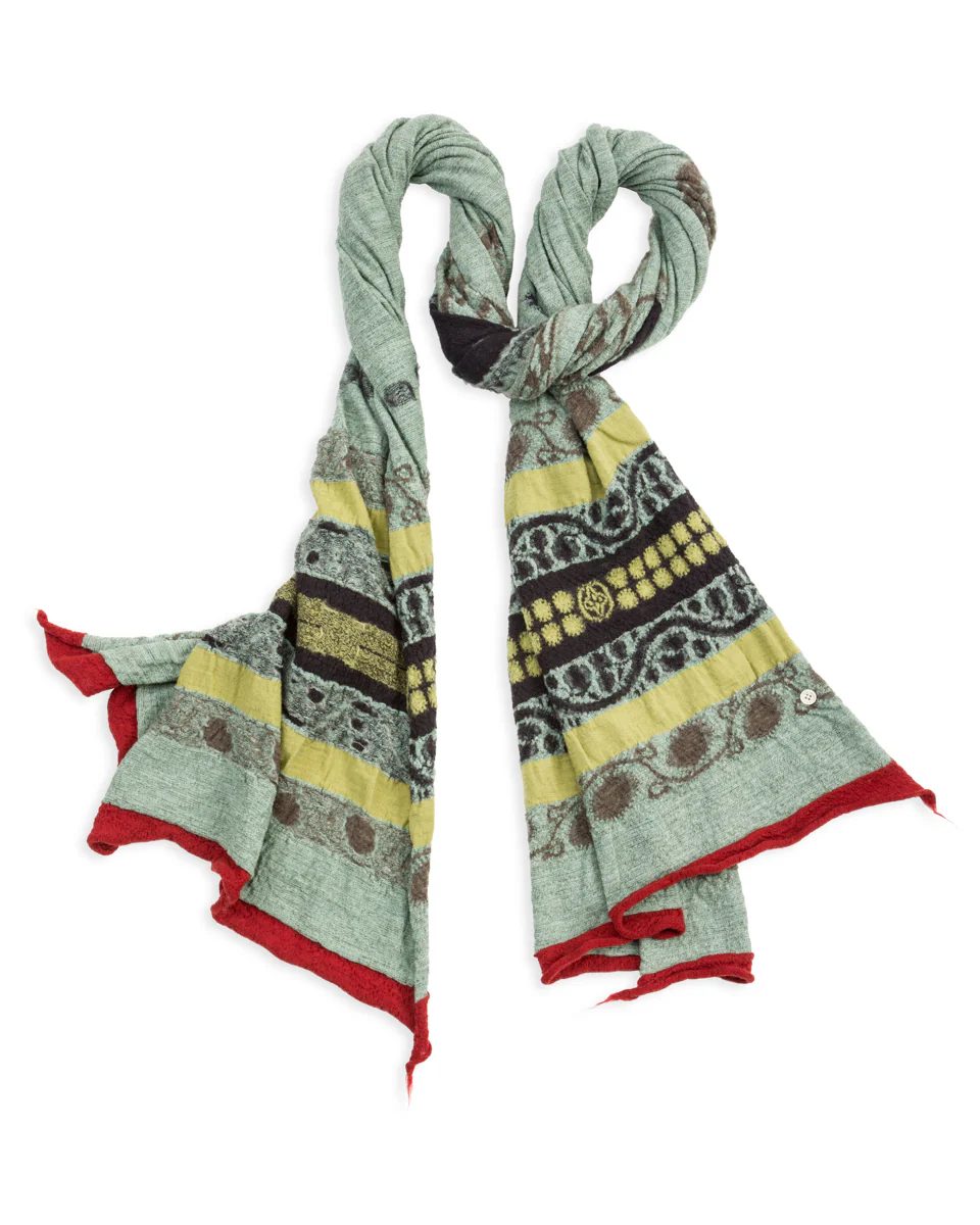 Fulling Wool Scarf COPTIC SKULL - Green 2 Fulling Wool Scarf COPTIC SKULL - Green