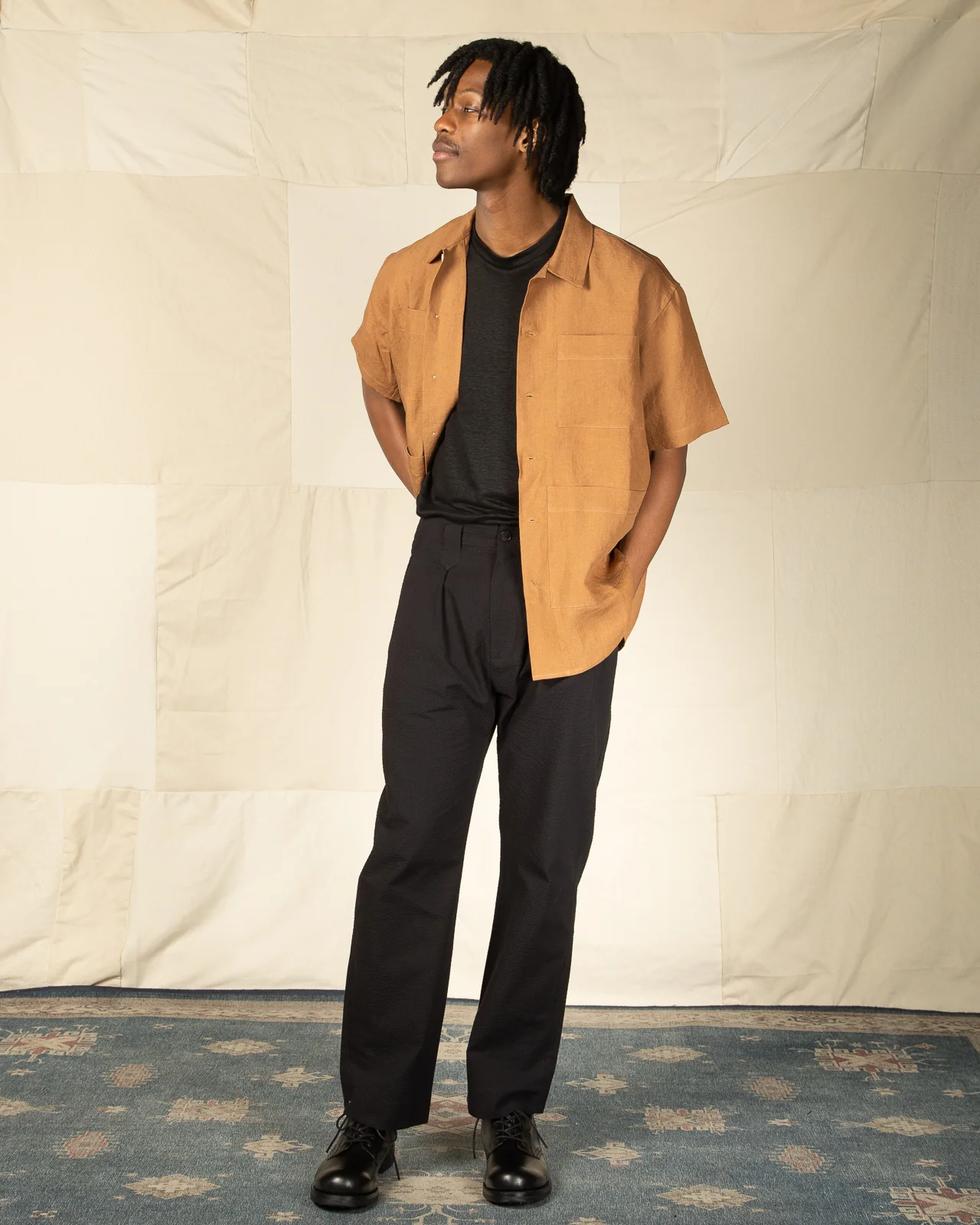 Noguchi Shirt - Cognac Belgian Linen 3 Noguchi Shirt - Cognac Belgian Linen