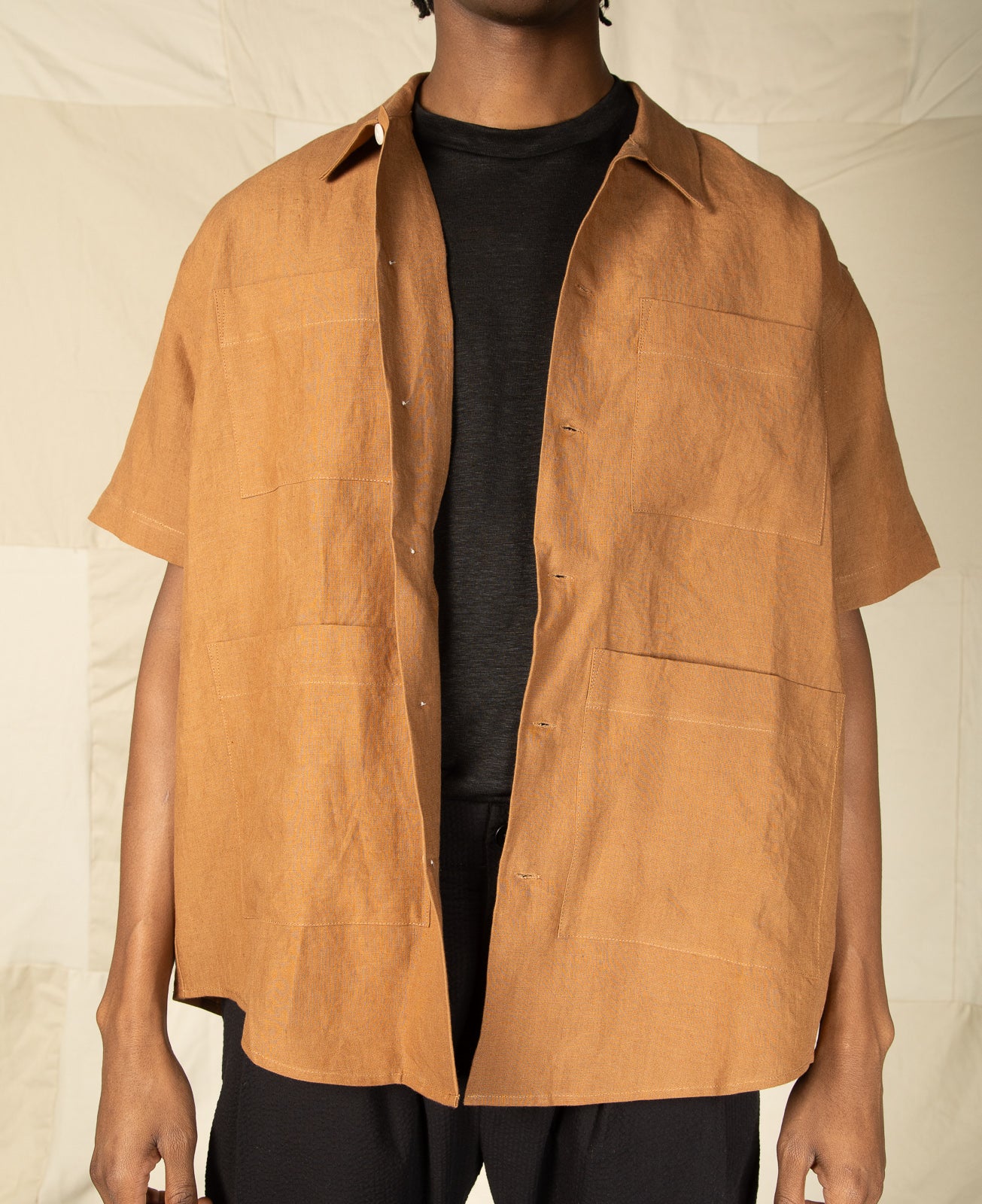 Noguchi Shirt - Cognac Belgian Linen 4 Noguchi Shirt - Cognac Belgian Linen