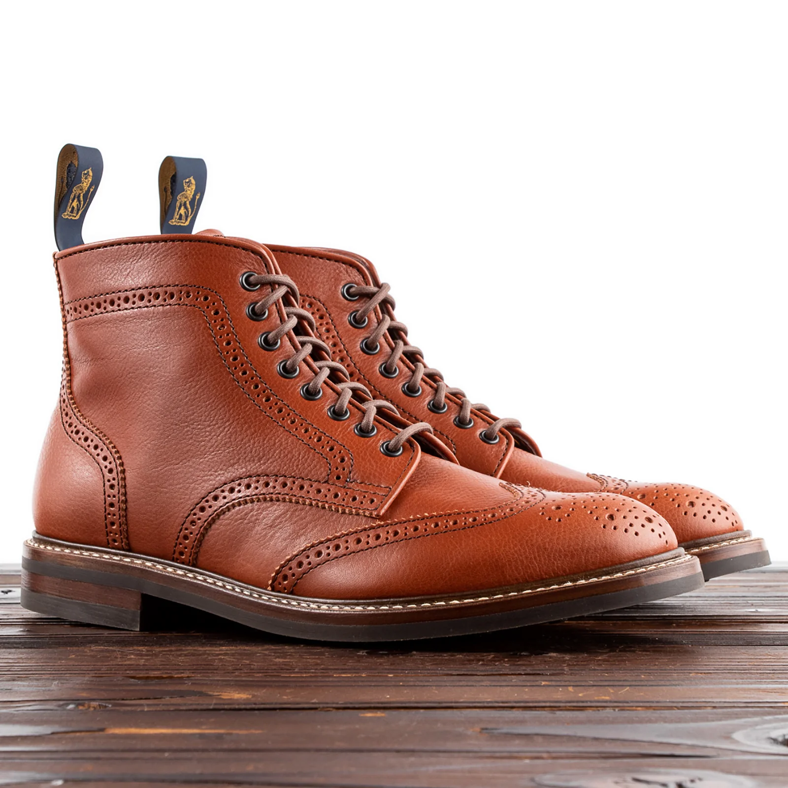 Glover Brogue Boots - Camel Vacchetta