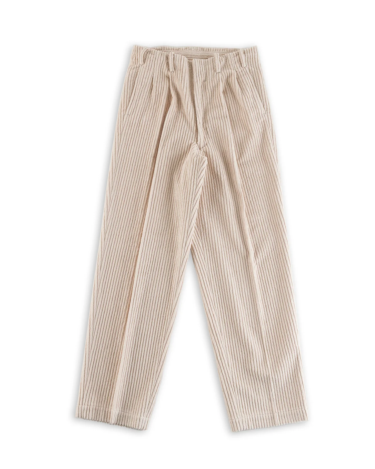 Double Pleats Trousers - White Wide Wale Corduroy 1 Double Pleats Trousers - White Wide Wale Corduroy