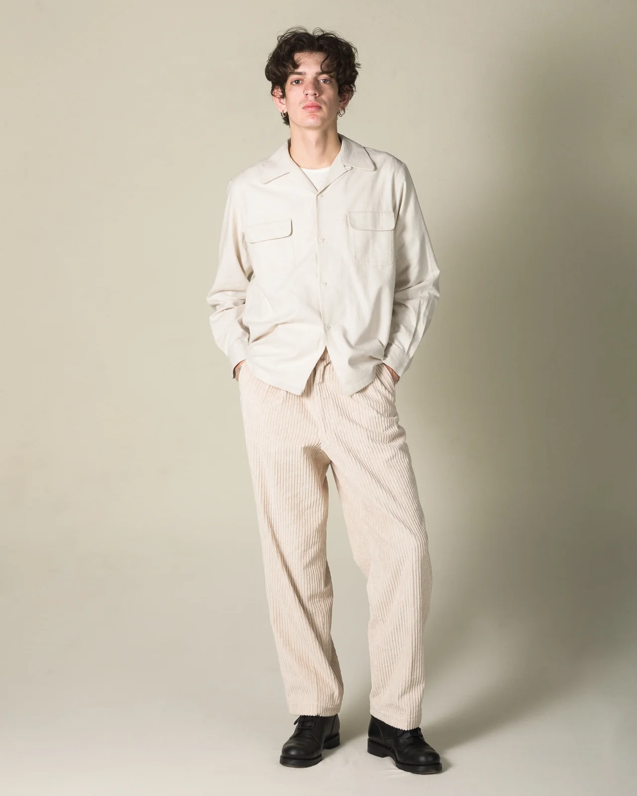 Double Pleats Trousers - White Wide Wale Corduroy 3 Double Pleats Trousers - White Wide Wale Corduroy