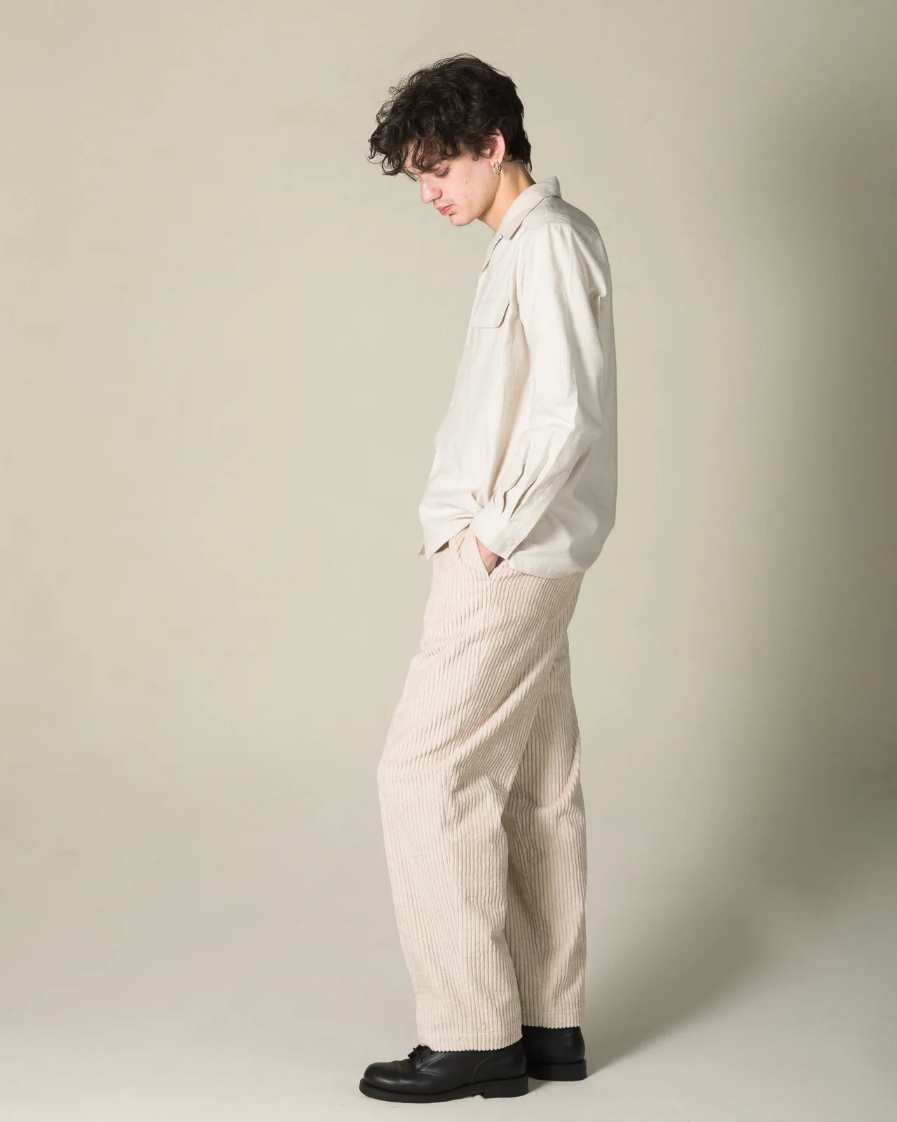 Double Pleats Trousers - White Wide Wale Corduroy 4 Double Pleats Trousers - White Wide Wale Corduroy