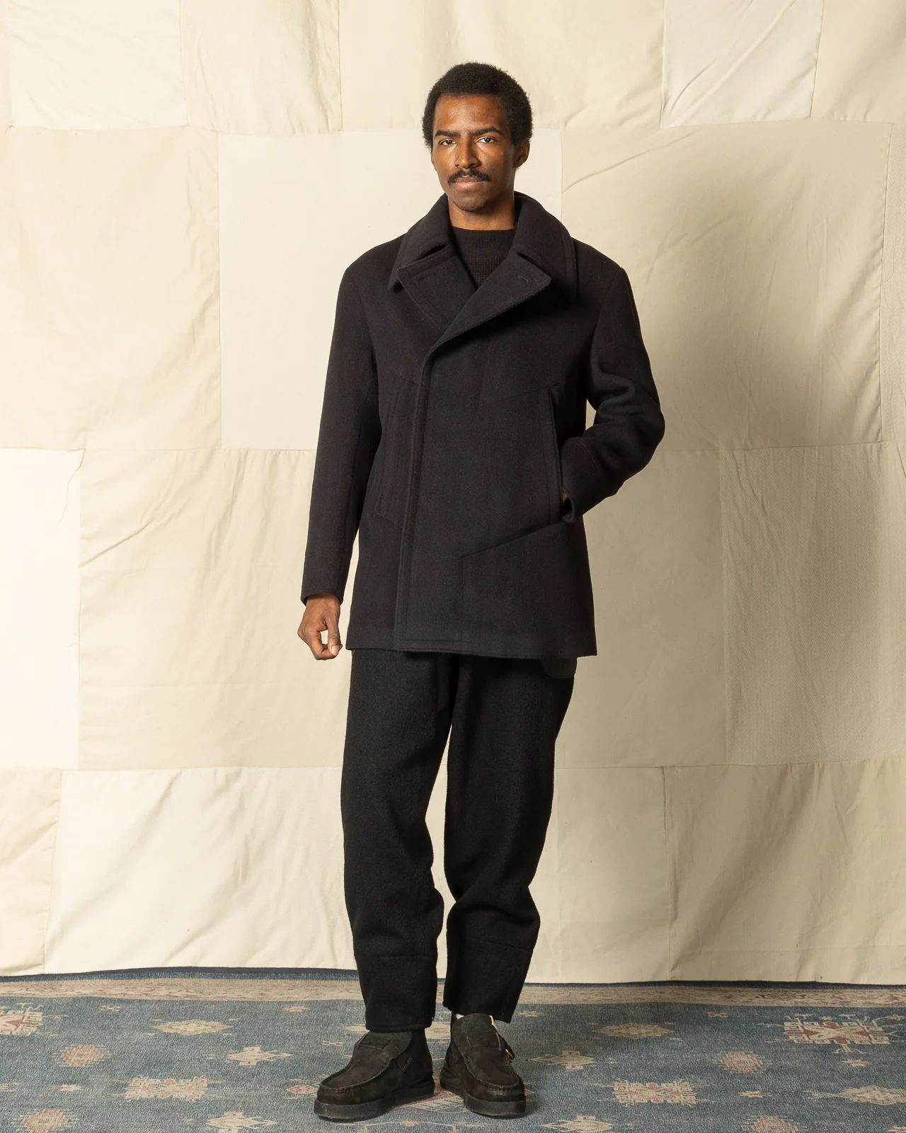 Platica Peacoat - Black Mallelieus Vintage Velour Overcoating 3 Platica Peacoat - Black Mallelieus Vintage Velour Overcoating