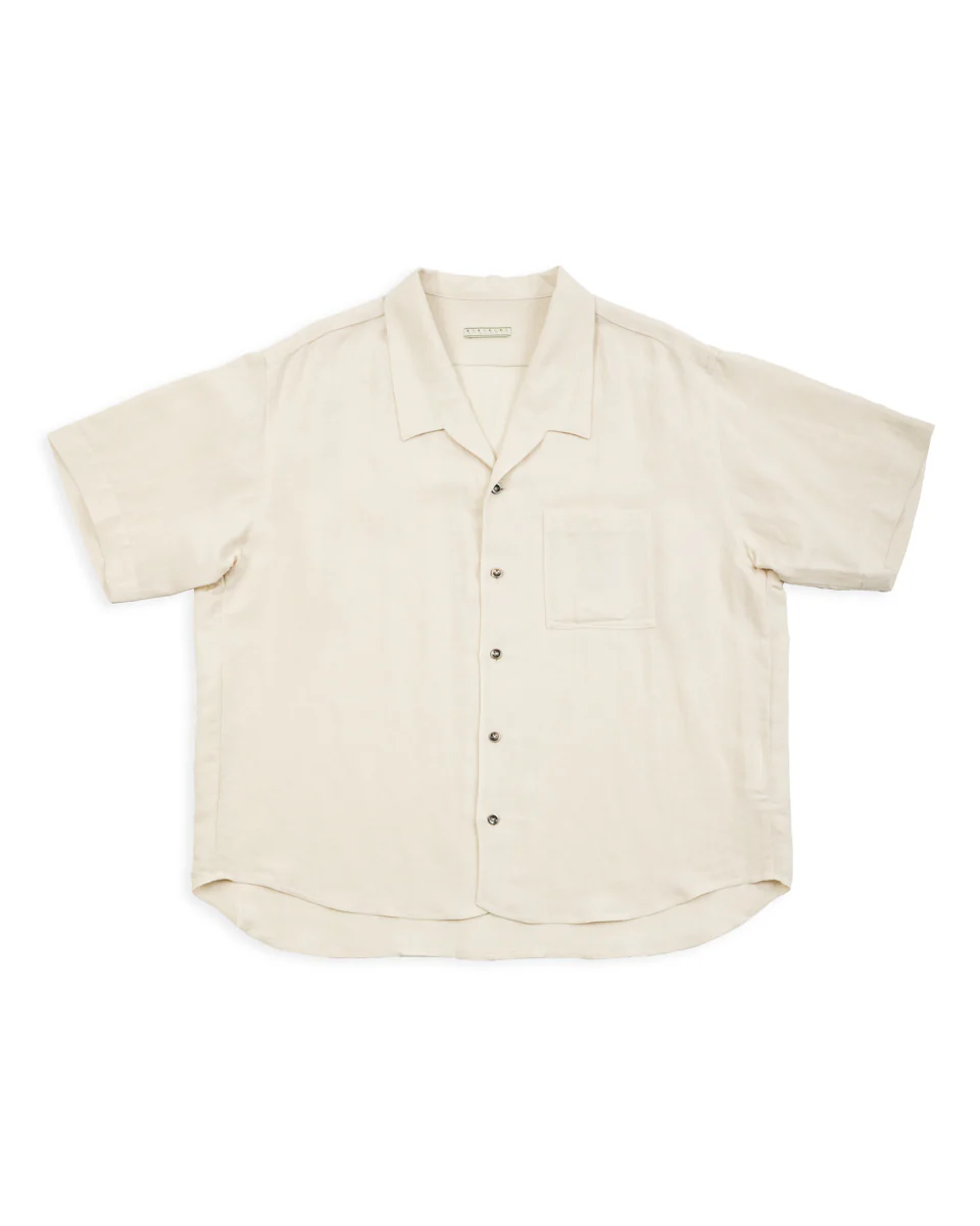 Bamboo Linen Open Collar Short Sleeve Shirt - Beige 1 Bamboo Linen Open Collar Short Sleeve Shirt - Beige