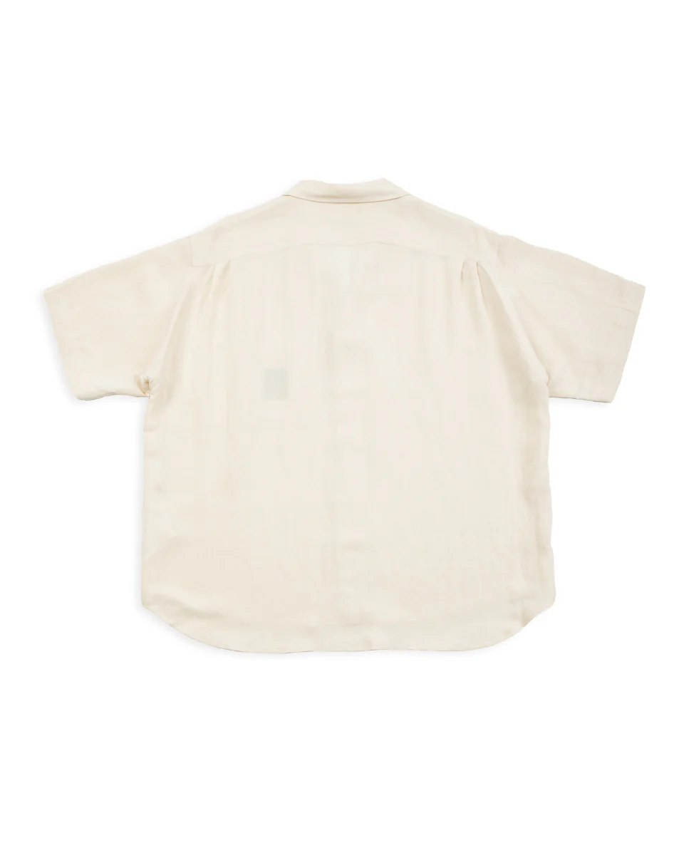 Bamboo Linen Open Collar Short Sleeve Shirt - Beige 2 Bamboo Linen Open Collar Short Sleeve Shirt - Beige