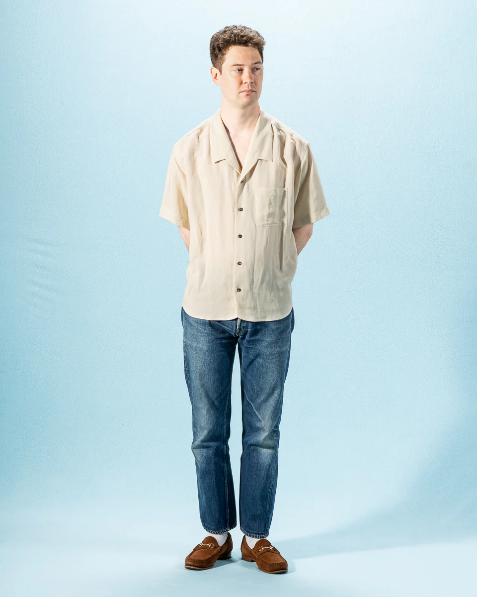 Bamboo Linen Open Collar Short Sleeve Shirt - Beige 3 Bamboo Linen Open Collar Short Sleeve Shirt - Beige