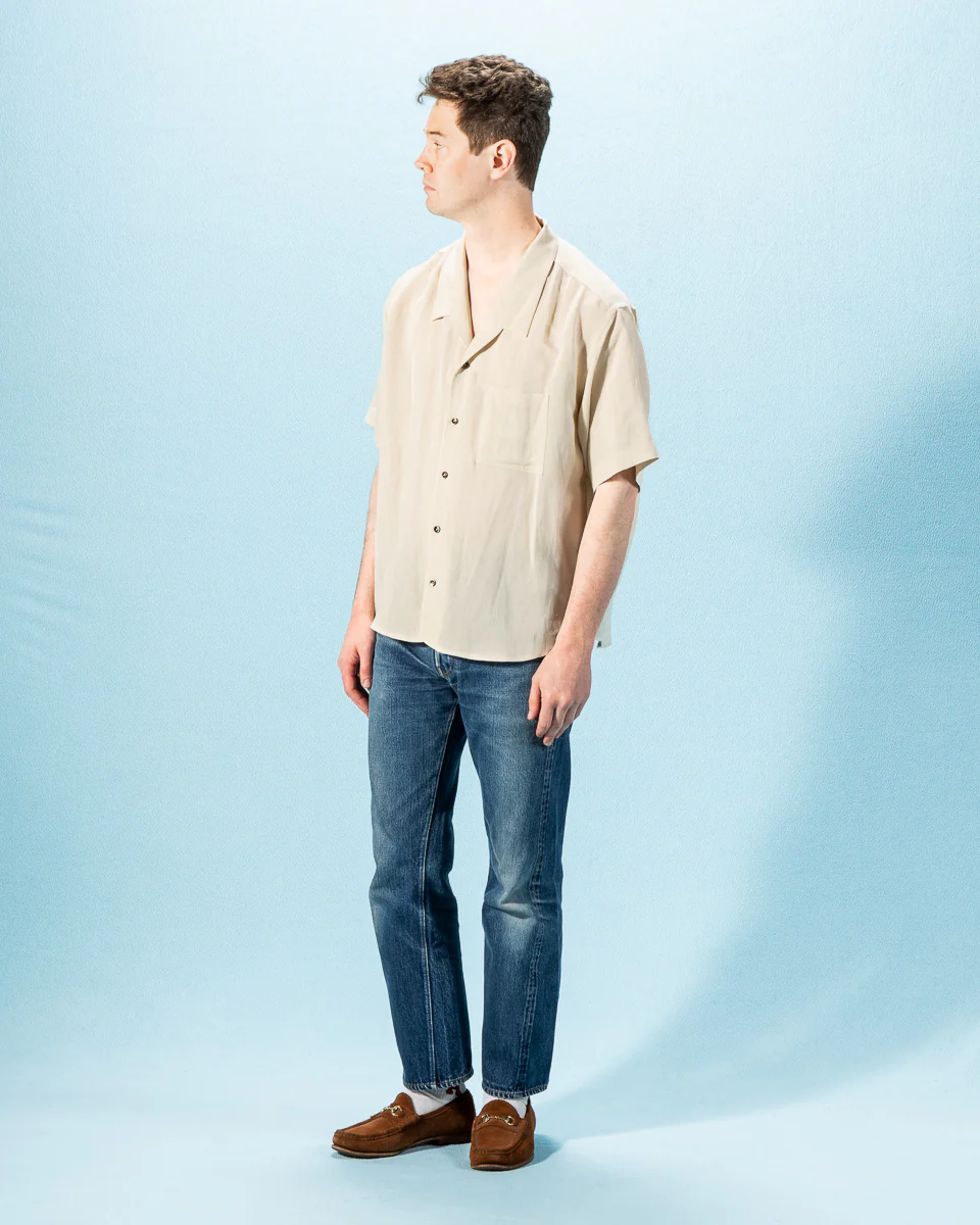 Bamboo Linen Open Collar Short Sleeve Shirt - Beige 4 Bamboo Linen Open Collar Short Sleeve Shirt - Beige