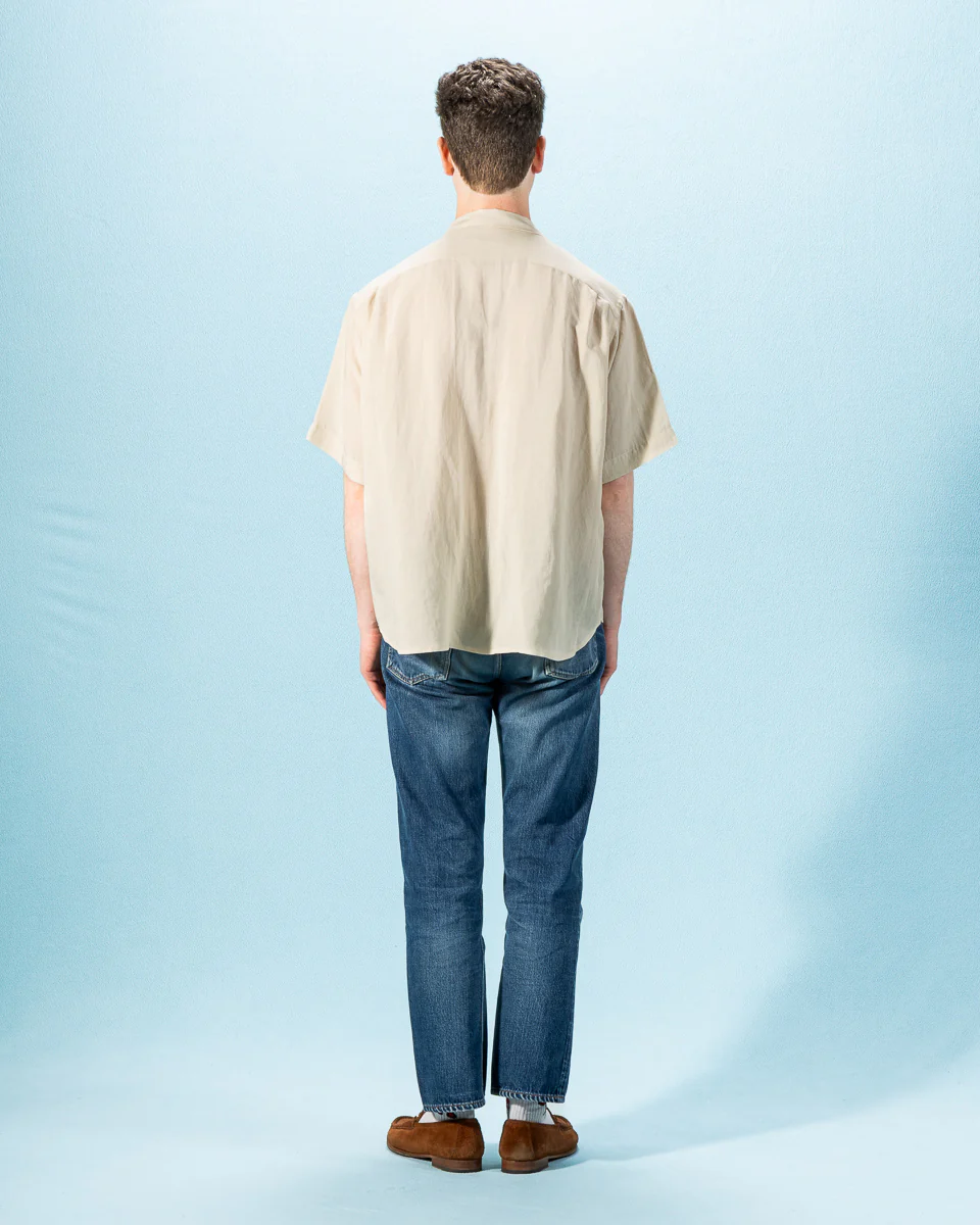 Bamboo Linen Open Collar Short Sleeve Shirt - Beige 5 Bamboo Linen Open Collar Short Sleeve Shirt - Beige