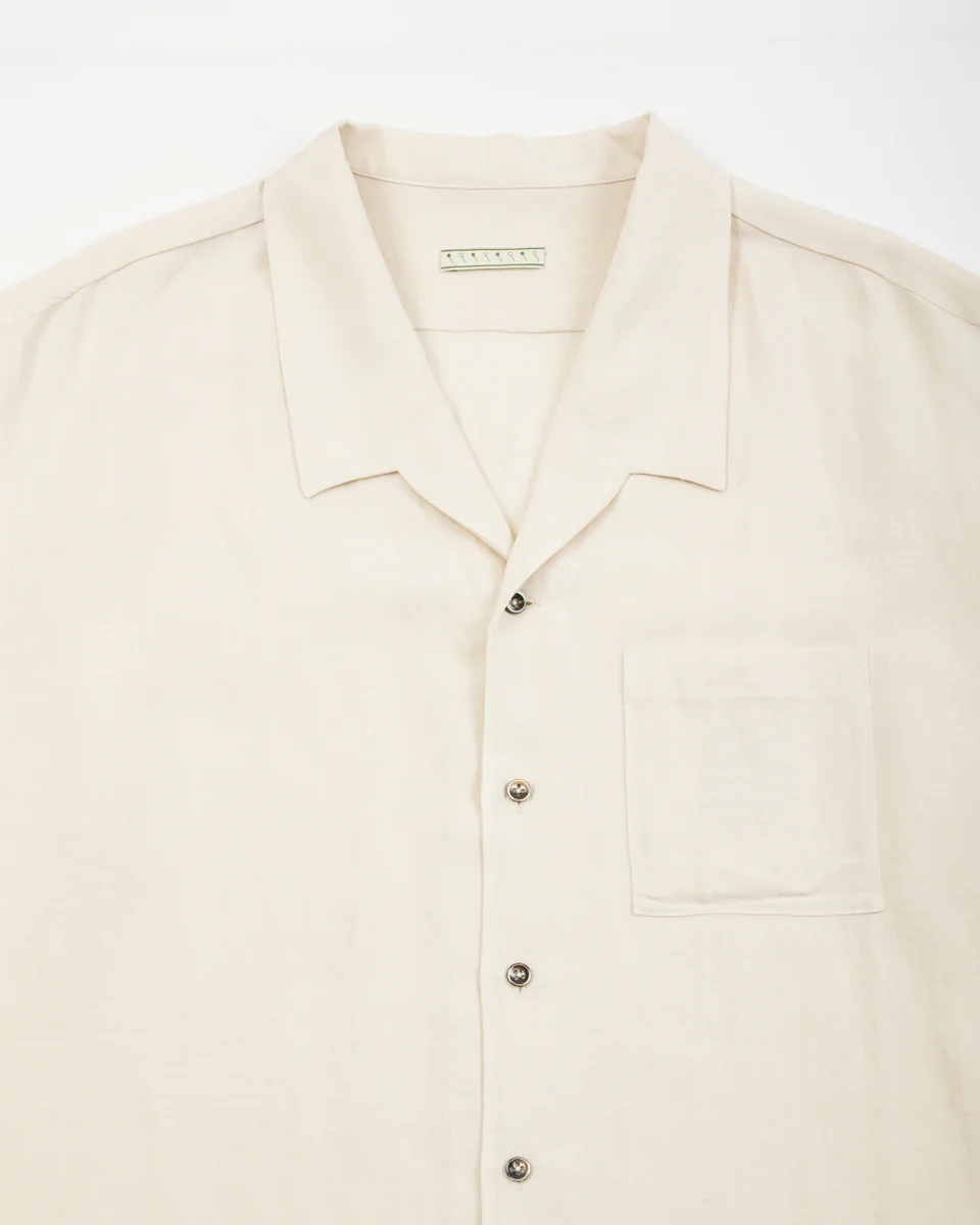 Bamboo Linen Open Collar Short Sleeve Shirt - Beige 7 Bamboo Linen Open Collar Short Sleeve Shirt - Beige