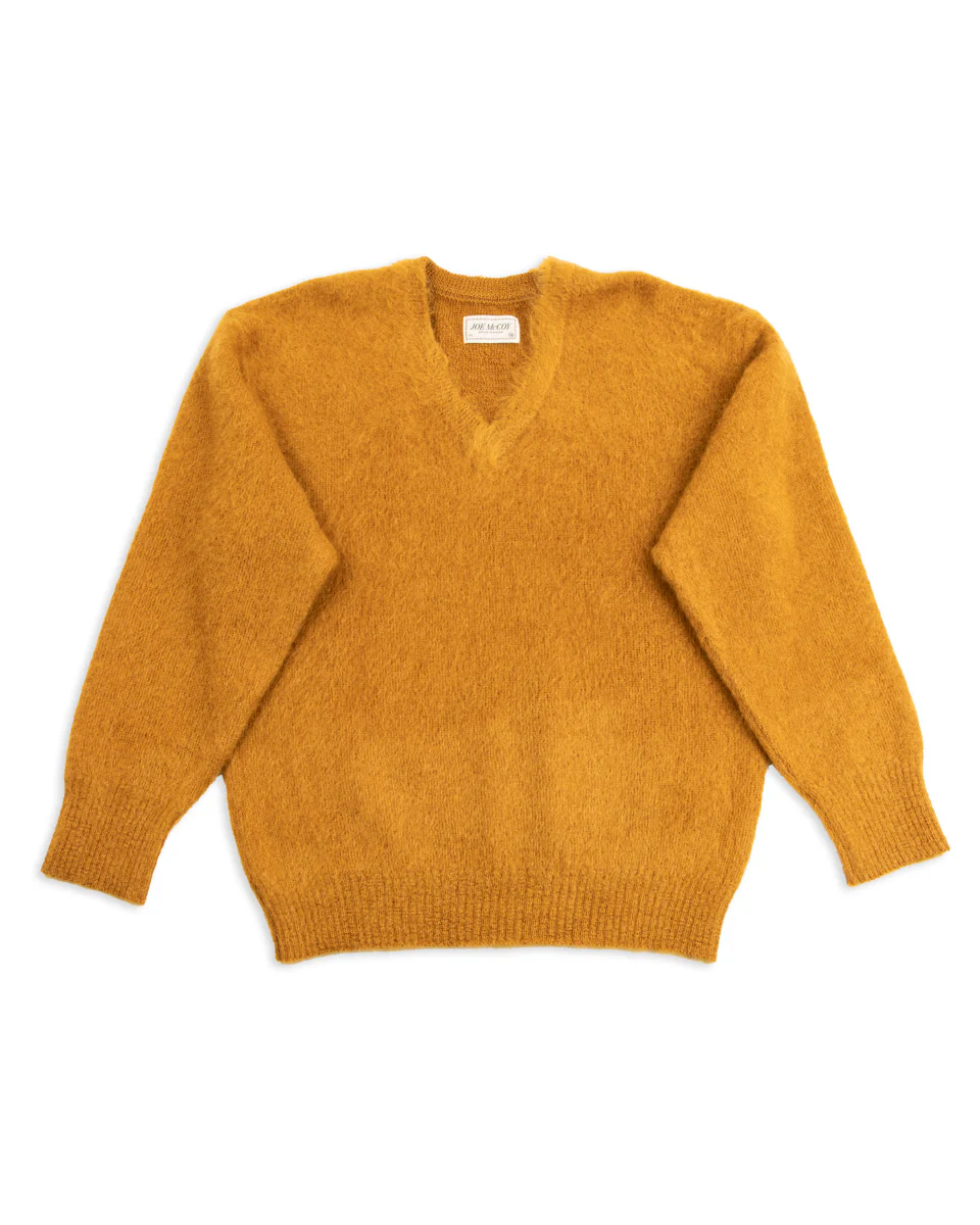 Joe McCoy Mohair V-Neck Sweater - Mustard 1 Joe McCoy Mohair V-Neck Sweater - Mustard