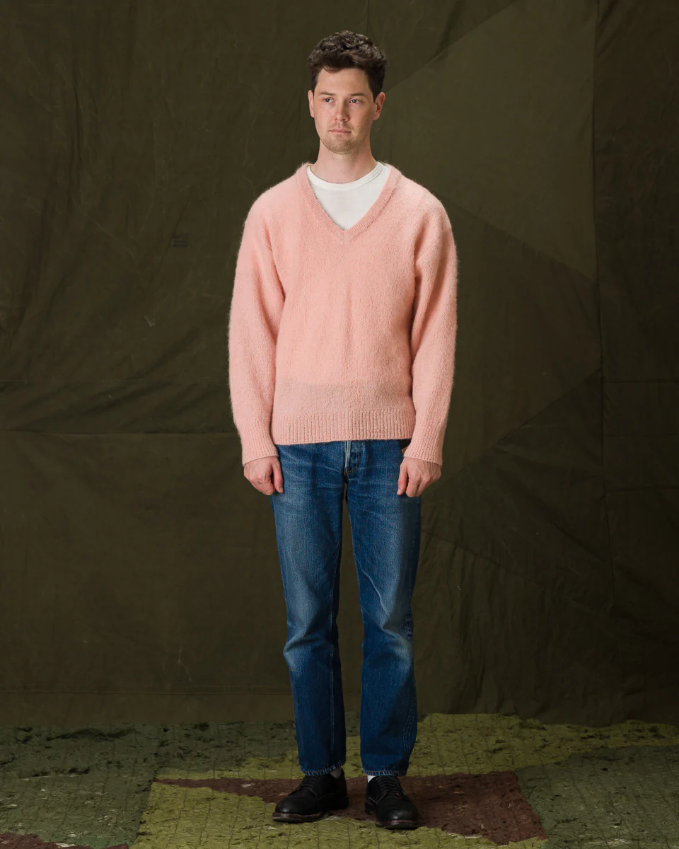 Joe McCoy Mohair V-Neck Sweater - Flamingo 3 Joe McCoy Mohair V-Neck Sweater - Flamingo
