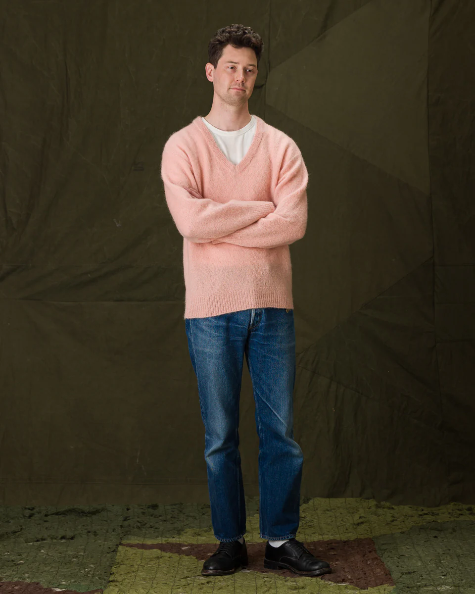 Joe McCoy Mohair V-Neck Sweater - Flamingo 6 Joe McCoy Mohair V-Neck Sweater - Flamingo