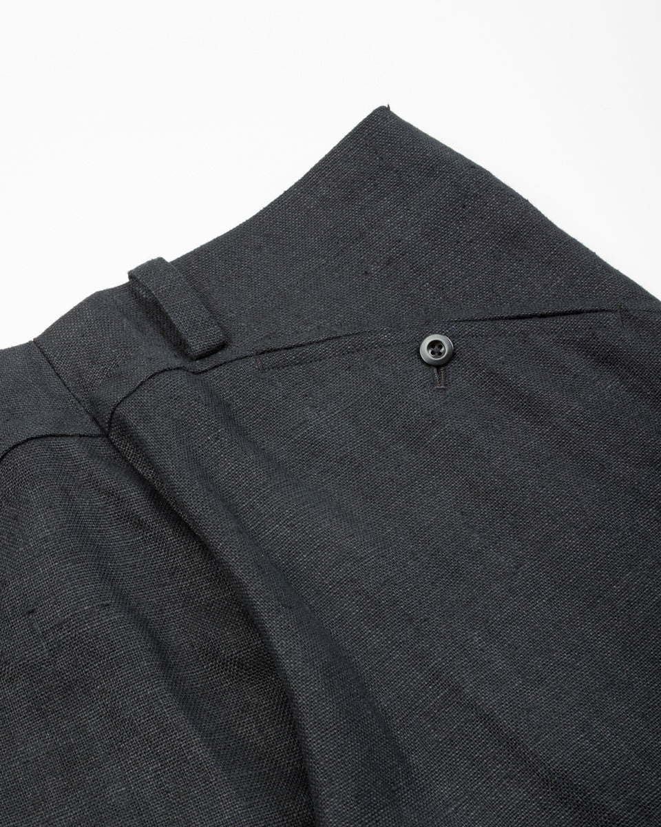 Round Yoke Thick Linen Trousers - Black 10 Round Yoke Thick Linen Trousers - Black