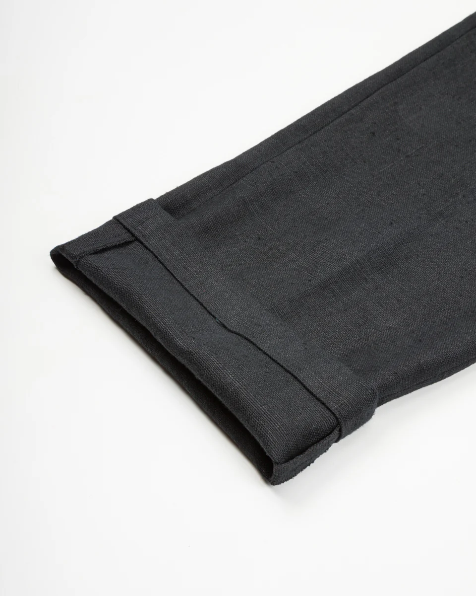 Round Yoke Thick Linen Trousers - Black 11 Round Yoke Thick Linen Trousers - Black