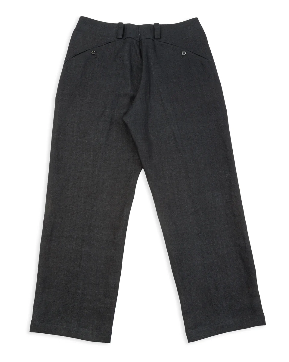 Round Yoke Thick Linen Trousers - Black 2 Round Yoke Thick Linen Trousers - Black
