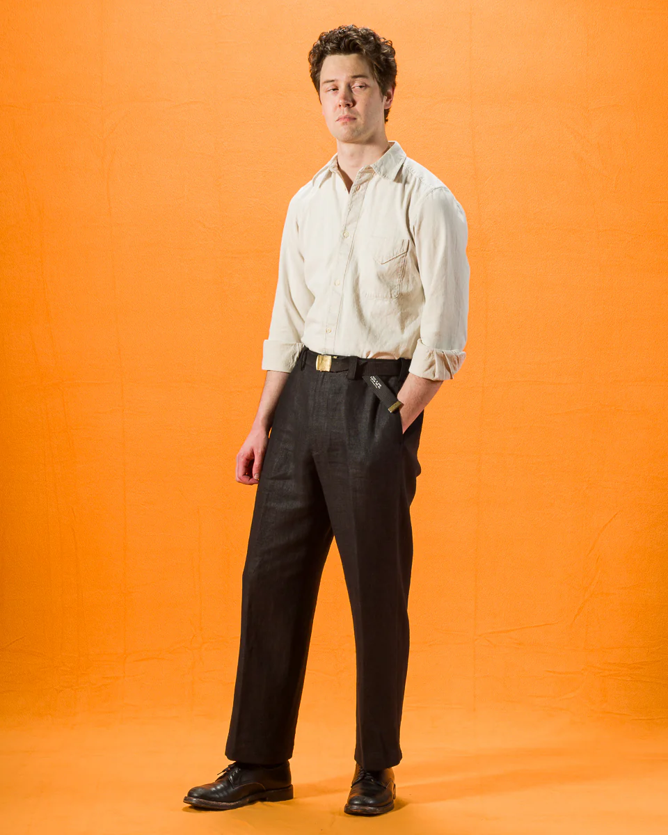 Round Yoke Thick Linen Trousers - Black 4 Round Yoke Thick Linen Trousers - Black