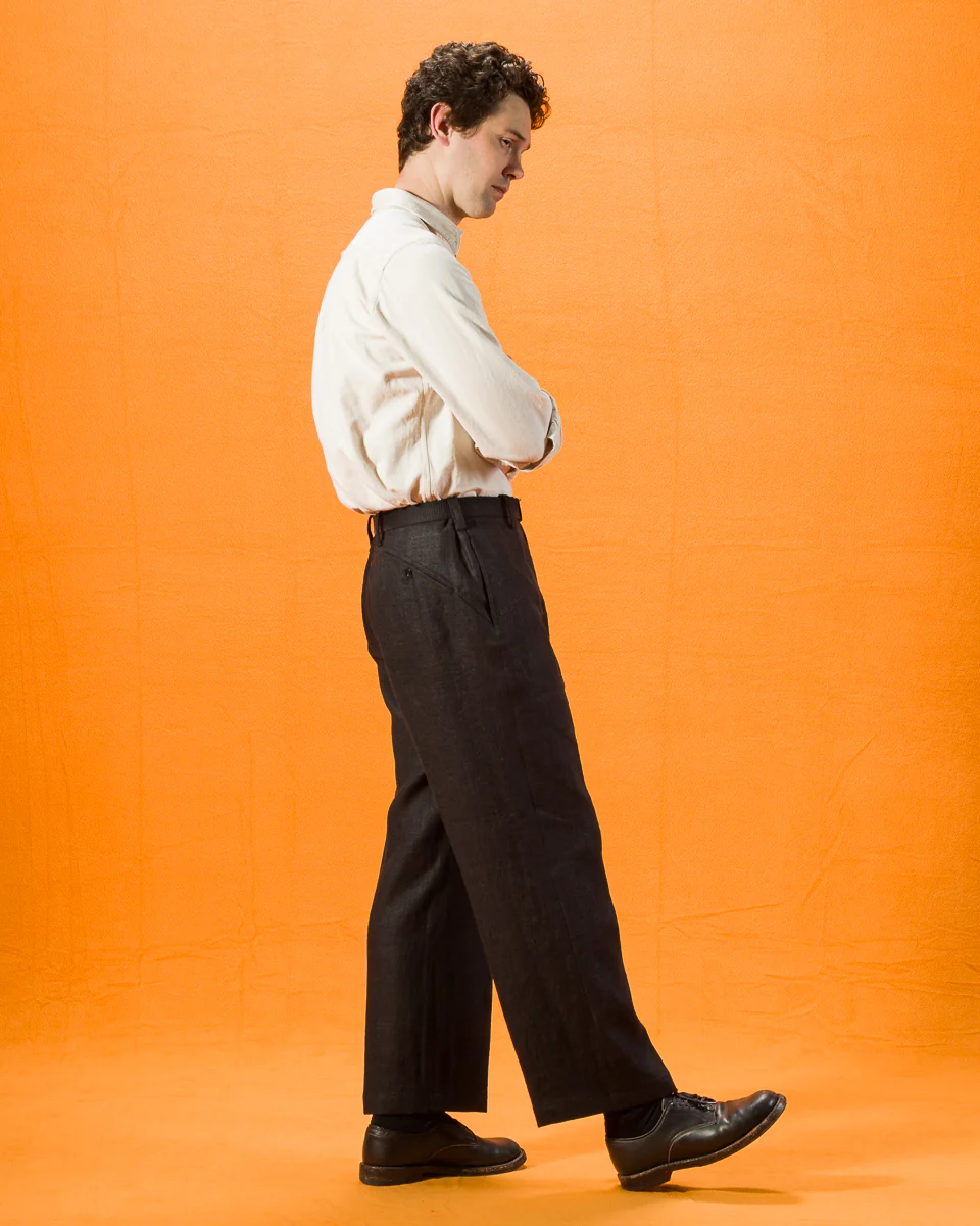 Round Yoke Thick Linen Trousers - Black 5 Round Yoke Thick Linen Trousers - Black