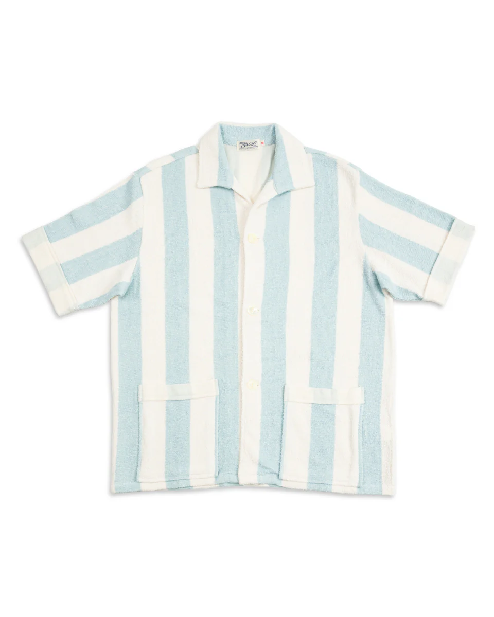 Stripe Cotton Pile Beach Shirt - Light Blue