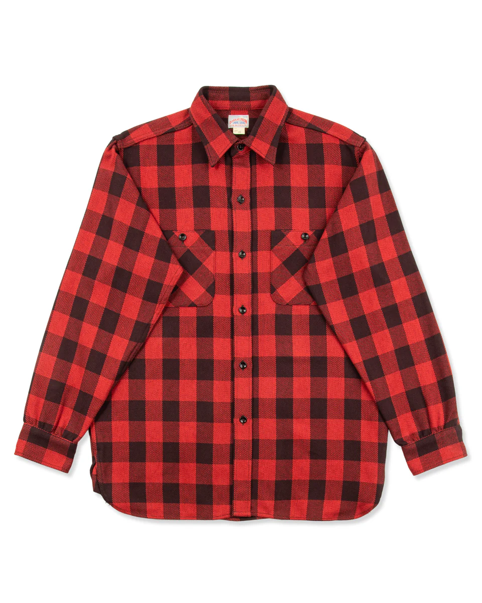 8HU Twisted-Yarn Buffalo Check Flannel Shirt - Red/Black